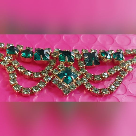 Vintage green rhinestone choker - Picture 3 of 8